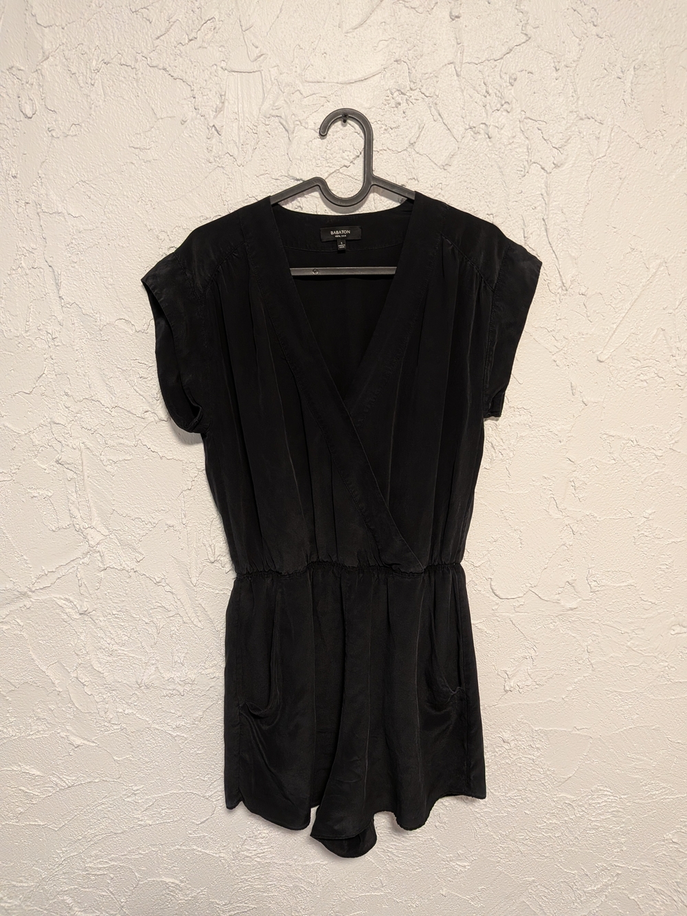 Babaton Black Silk V-Neck Romper Small